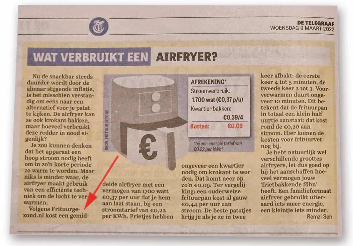 taxi Kan worden genegeerd schokkend Energieverbruik van een airfryer - FrituurGezond.nl