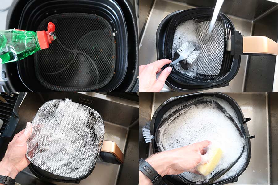 airfryer-mand-schoonmaken-collage